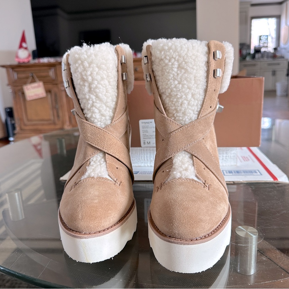 NIB COACH KENNA CALF SUEDE AND SHEARLING BOOTS SZ.8/ NEVER WORN
